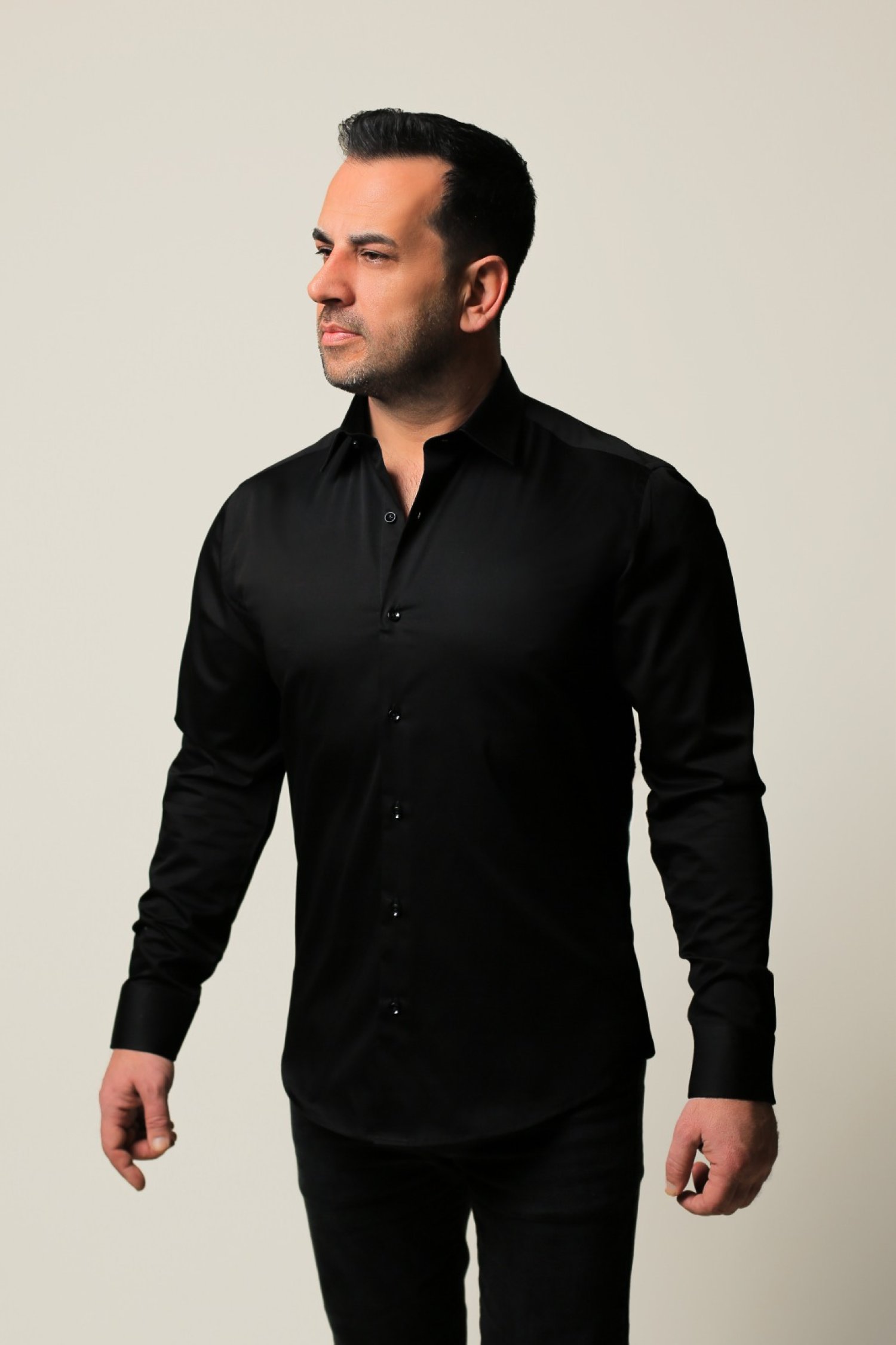 %100 Pamuk Saten Siyah Slim Fit Gömlek - M A8B6