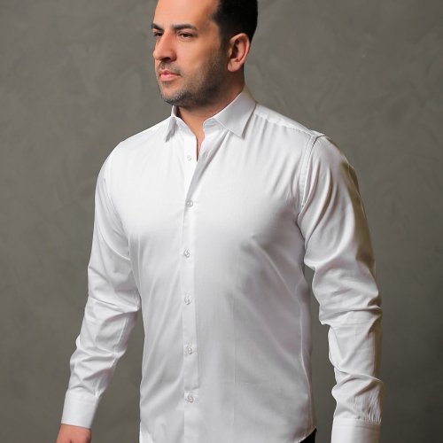 % 100 Pamuk Saten Beyaz Slimfit Gömlek - S J0V8
